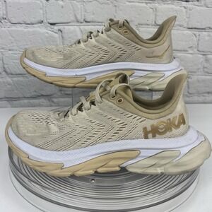 Hoka One One Sneakers Womens 7 Clifton Edge 1110511 AMBG Beige Running Gym Shoes